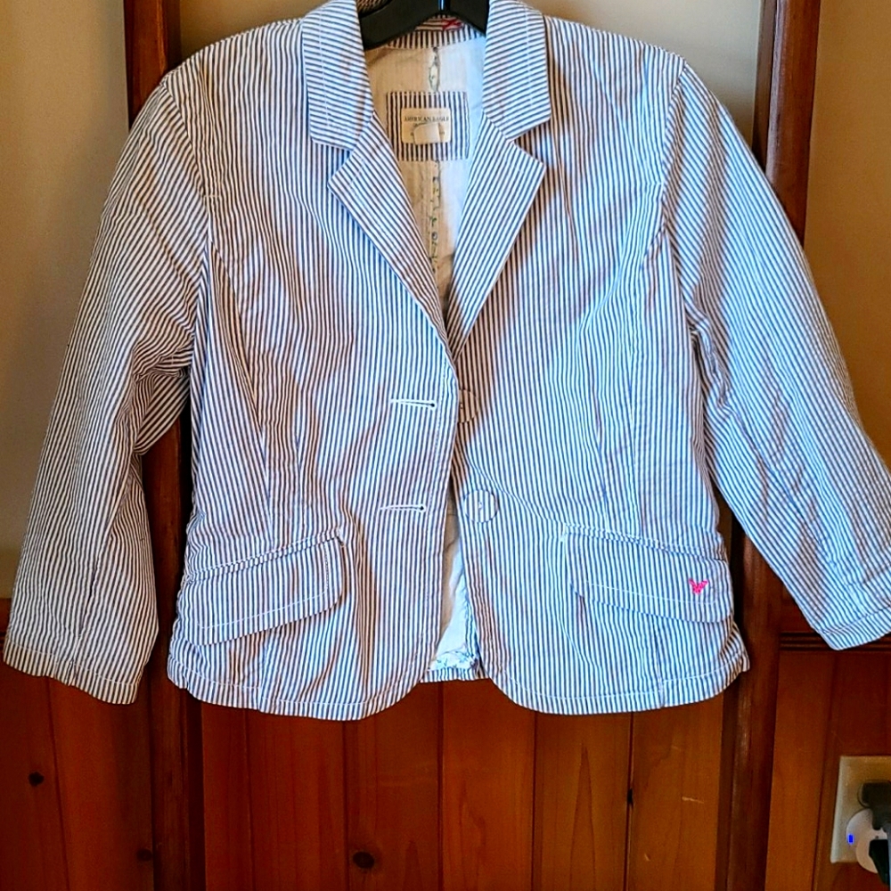 Navy & White Striped Blazer